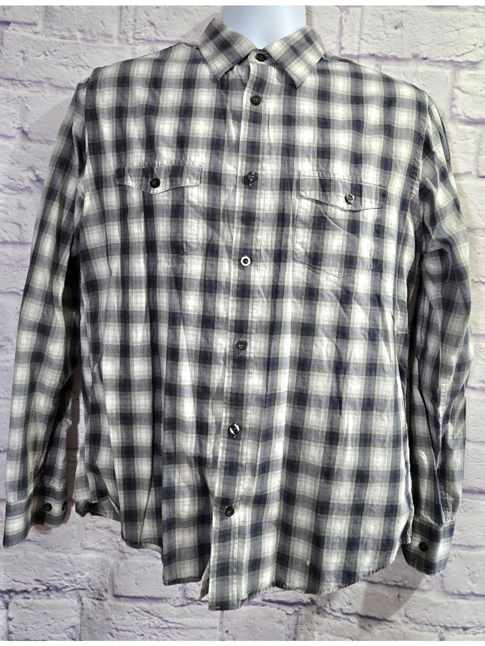 Joseph Abboud Black Gray Plaid Button Up Men's Shirt Medium Long Sleeves